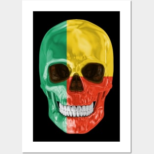 Benin Flag Skull - Gift for Beninese With Roots From Benin Posters and Art